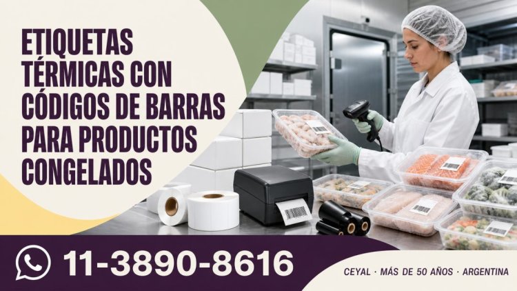 Etiquetas térmicas con códigos de barras para productos congelados
