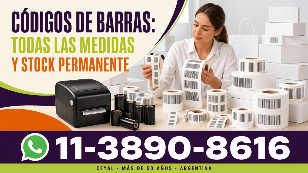 Códigos de barras: todas las medidas y stock permanente