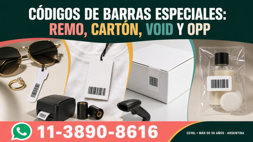 Códigos de barras especiales: etiquetas remo, cartón, VOID y OPP