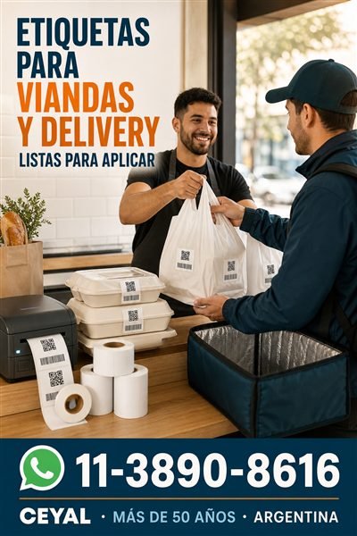 Etiquetas para viandas y delivery listas para aplicar