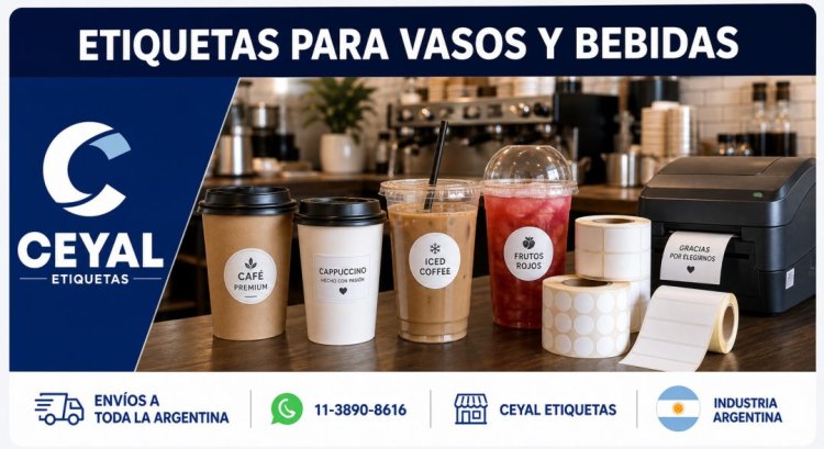 Etiquetas autoadhesivas para vasos: branding simple para cafeterías y eventos