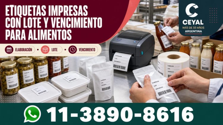 Etiquetas impresas con lote y vencimiento para alimentos