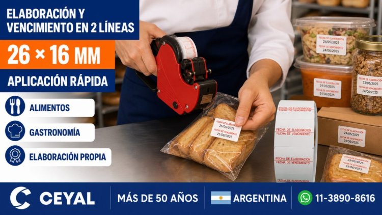 Aplicación de etiquetas de elaboración y vencimiento 26 × 16 mm