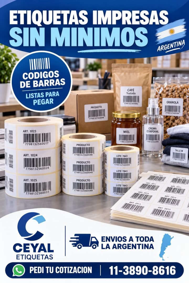 Etiquetas impresas sin mínimos para códigos de barras