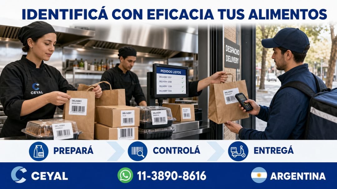 Delivery de alimentos con paquetes identificados y códigos de barras