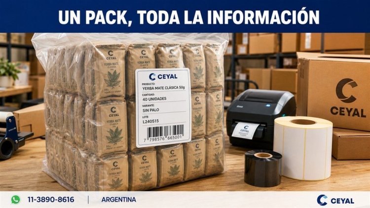 Etiqueta con toda la información de un pack de productos