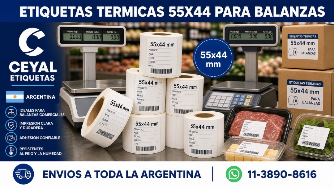Etiquetas térmicas 55x44 para balanzas comerciales