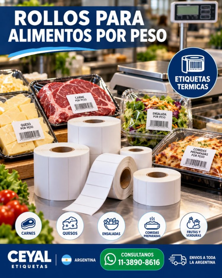 Rollos de etiquetas termicas para alimentos por peso
