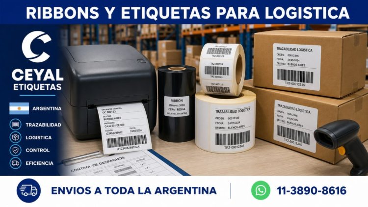 Ribbons y etiquetas para logistica con impresora y codigos de barras