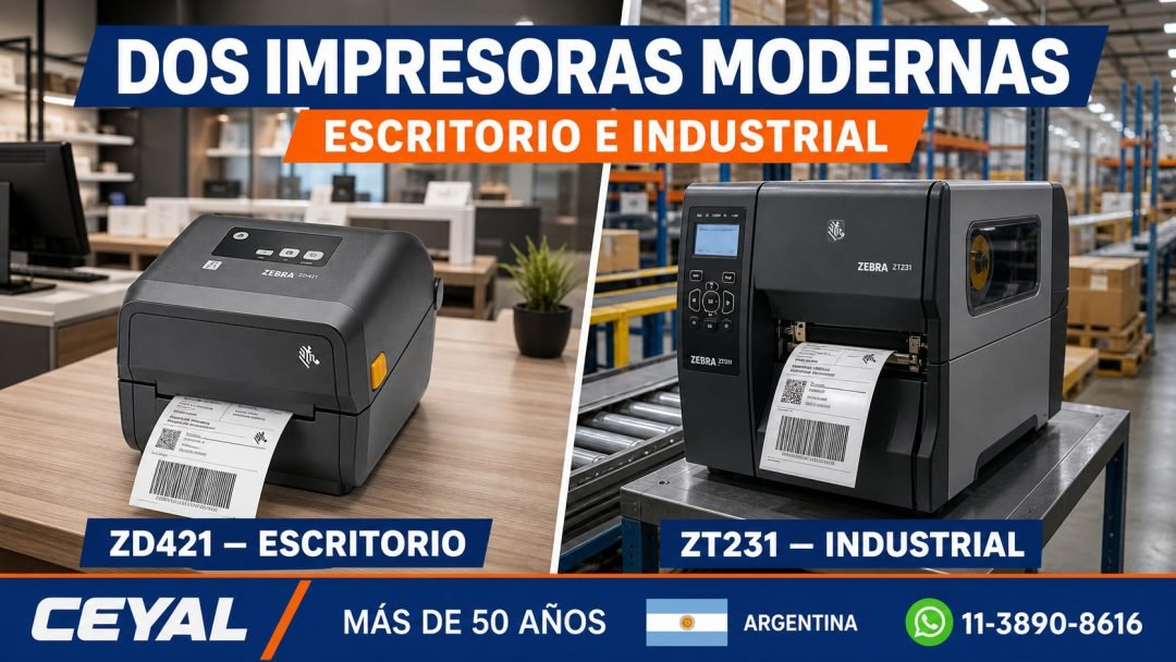 Impresoras Zebra modernas: ZD421 de escritorio y ZT231 industrial
