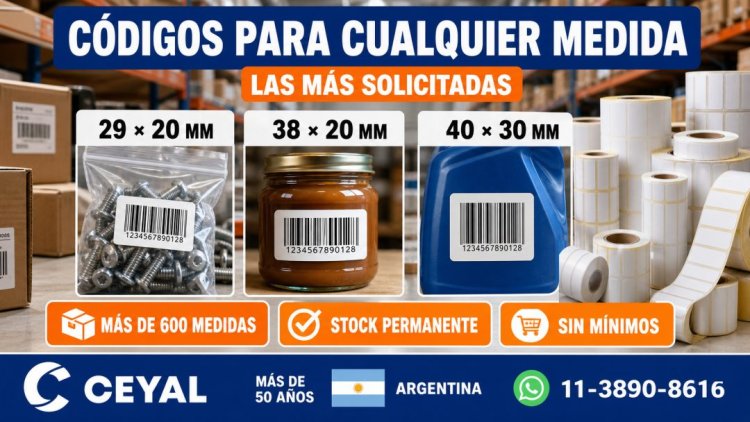 Comparación de etiquetas para códigos de barras 29 × 20, 38 × 20 y 40 × 30 mm