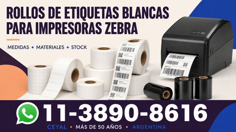 Rollos de etiquetas blancas para impresoras Zebra