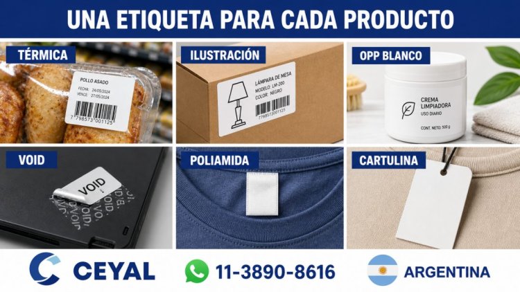 Aplicaciones para etiquetas térmicas, ilustración, OPP blanco, VOID, poliamida y cartulina